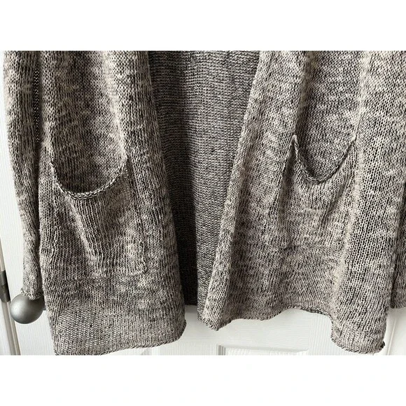 Eileen Fisher Gray Open Long Knit Cardigan Organic Linen Cotton Office Large - Picture 4 of 9